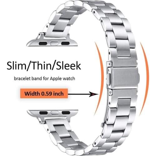 15mm Woman Stainless Steel WatchStrap for Apple Watch 38mm 42mm 44mm Iwatch 6 4 3 for Apple Watch Series 5 40mm Strap Slim Band