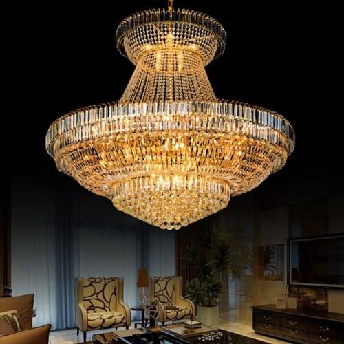 Luxury Big Europe Large Gold Luster Crystal LED Chandelier Light Fixture Classic Light Fitment for Hotel Lounge Decoration