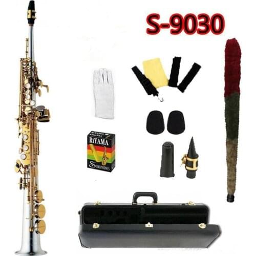Top S-9030 B Tone Split Soprano Saxophone Nickel Silver Plated Gold Key Professional Sax Mouthpiece With Hard Case and Acces