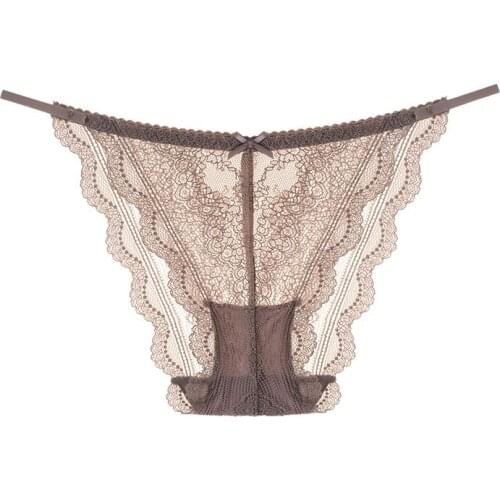 Bleuquee Sexy Women Lace Panties Underwear Lace Briefs S M L XL Transparent Floral Bow Soft Lingerie