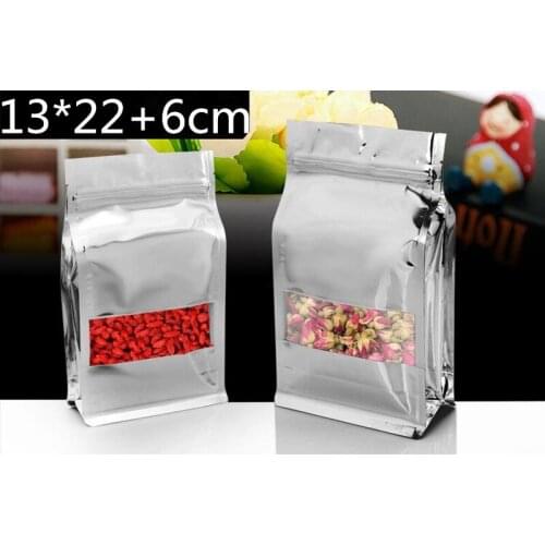 100Pcs 13*22cm Food Moisture-proof Bags Aluminium Bags Stand Up Pouch With Window,Square Packaging Bags for Snack,Cookies