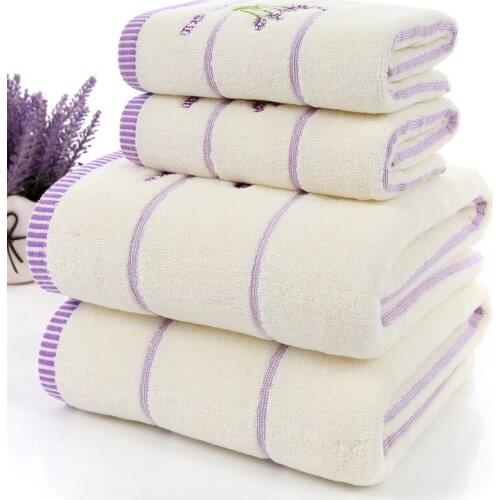 High quality luxury 100% Lavender cotton fabric towel set bath towels for adults/child 1pc face towel 2pcs for bathroom 3 pieces