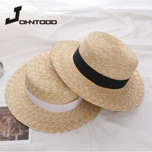 2021 Summer Women Wide Brim Straw Hat with Ribbon Lady Sun Hats Chapeau Paille Boater Wheat Panama Beach Hats Chapeu Feminino