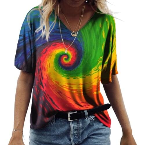 Womens T-Shirts Summer Vintage Tops 2021 Casual Harajuku Short Sleeve V-Neck Ladies Digital Printed Pullover Tops Female Blouse