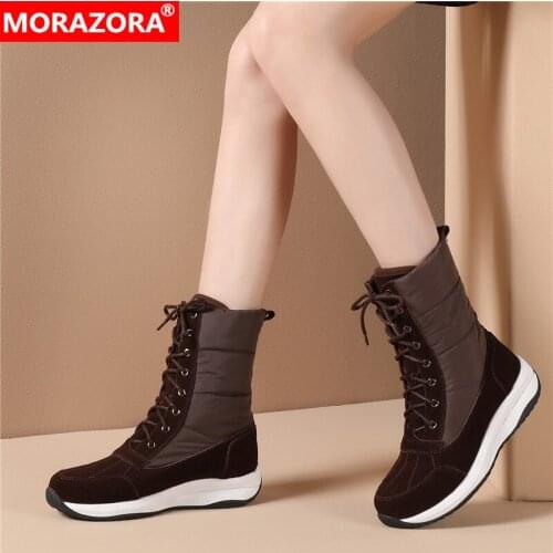 MORAZORA Plus size 35-44 Genuine Leather Snow Boots Women Platform Winter Boots Light Bottom Warm Down Lady Fashion Ankle Boots