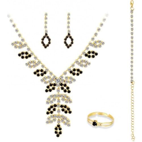 Jewelry Set Women Rhinestone Necklace Earrings Bracelet Ring Wedding Party Banquet Gift Jewelry Set