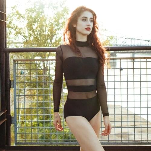 SPEERISE Women Ballet Sexy Long-Sleeved Leotards See-through Unitard Grenadine Latin Dance wear Gymnastics Leotards Bodysuit