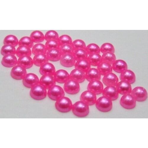 2000 Bright Pink Half Pearl Gems Flatback Bead 3mm Nail Art Tips +Storage Box