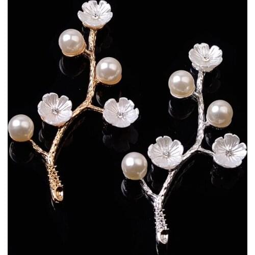 2019New 30Pcs Alloy flower Pearl branch button for DIY bridal headdress leaves jewelry hair accessories RM256