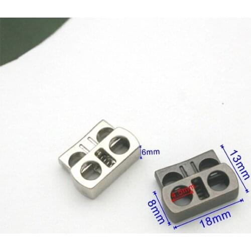 60 pcs / lot STP-011 square metal alloy stoppers toggle cord locks Drawstring lock two holes for bungee cord Silver/Black