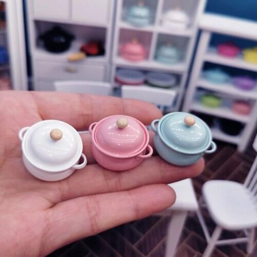 A05-X035 children gift Toy 1:12 Dollhouse mini Furniture Miniature rement Doll accessories Candy color binaural soup pot 1pcs