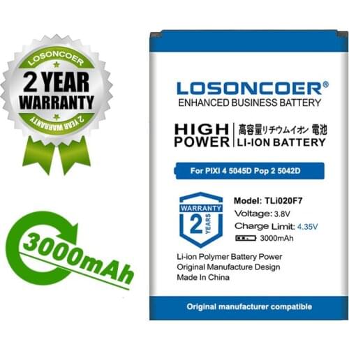 LOSONCOER Battery 3000mAh TLi020F7 Battery For Alcatel PIXI 4 5045D Pop 2 5042D C7 7040 7040D 7041 7041D J720 J720T J726T-so2