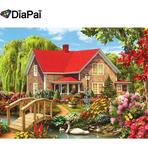 DIAPAI 5D Diamond Pattern Rhinestone Needlework Diy Diamond Painting Cross Stitch "House bridge" Diamond Embroidery A26153