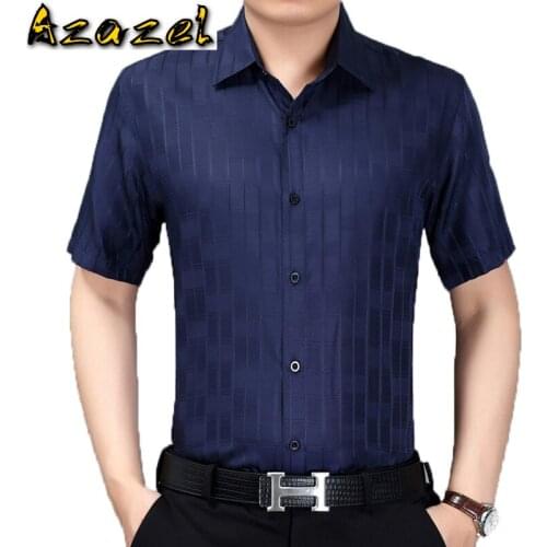 Azazel 2010 New Summer Men Shirt Short Sleeve Plaid 100% Silk Shirt Men Formal Shirts Social White Camisa Masculina 3909 KJ1938