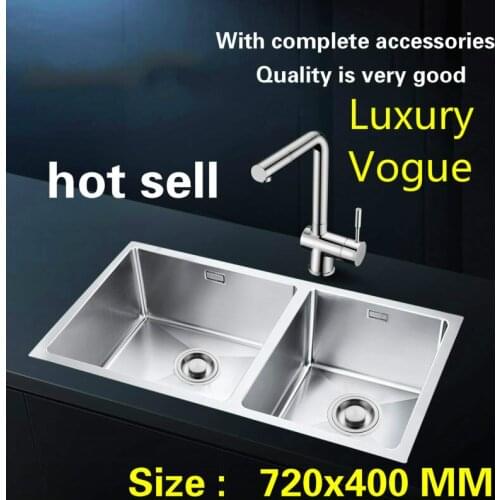 Free shipping Standard fashion kitchen manual sink double groove durable 304 food grade stainless steel 720x400 MM