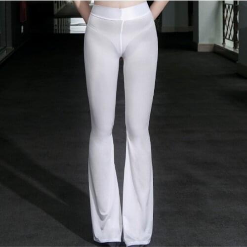 Sexy Transparent Flare Pants for Women Ultra-thin Oily Shiny Fishtail Pants Solid Fitness High Elastic Bell Bottoms Erotic Pants
