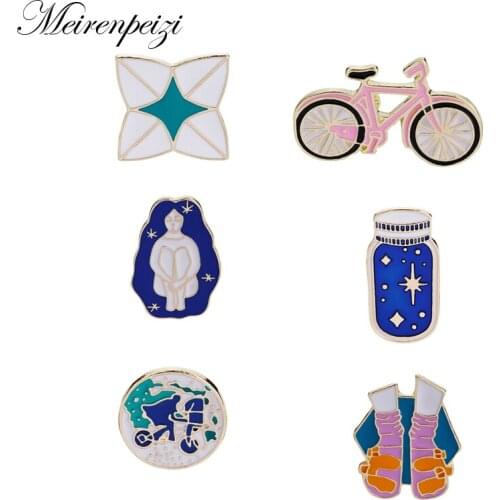 Paper Art Abstract Blue Star Universe Space In Jar Mother Gaia Astral Travel Around The World Bicycle Enamel Pins Badge