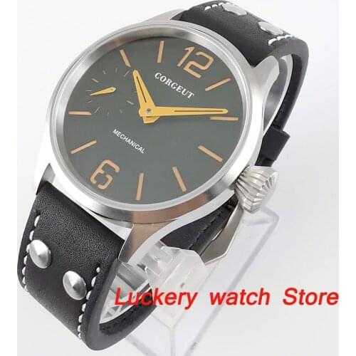 Corgeut 44mm Men Watch Dark green dial 316L stainless steel case Sapphire crystal 6497 Manual Movement Mechanical Wrist Watches
