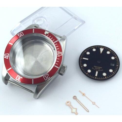 41mm red bezel sapphire cystal Watch Case dial hand fit ETA 2836 mingzhu 2813 miyota 82 series MOVEMEN
