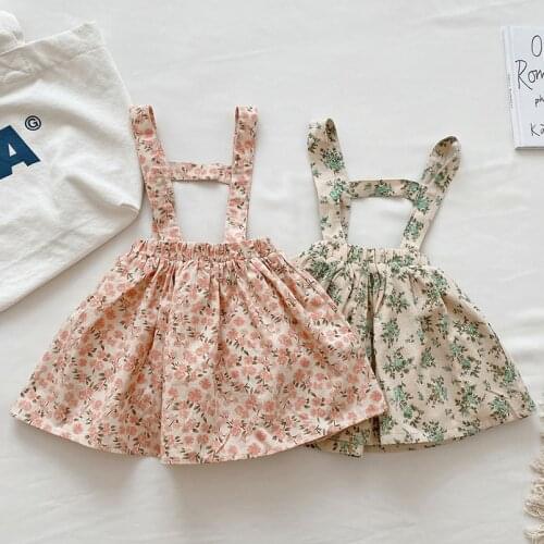 Floral Skirt for Girls Clothes Summer Vintage Linen Cotton Kids Strap Dress for Toddler Girls Boho Clothing Children Costumes