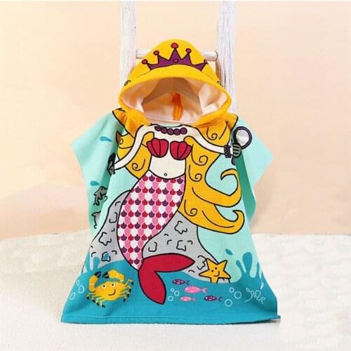 Children Mermaid Shark Pattern Cartoon Hooded Bath Towel Beach Cloak Towel Kids and Baby