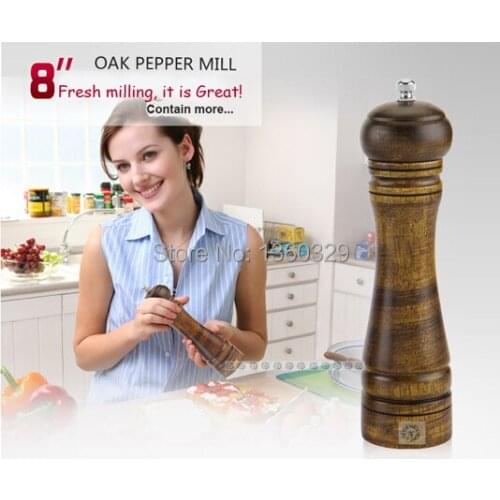 Wholesale Cooking Tools 8" Oak Pepper Mill Salt Spice Temperos Shaker Condimentos Cruet Galheteiro Barbecue kitchen Accessory