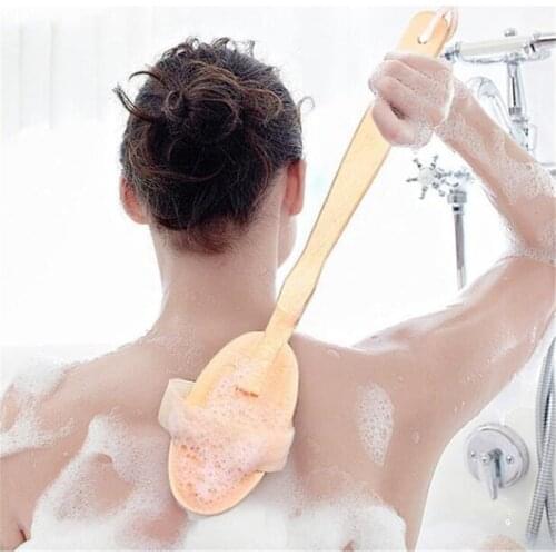 Long Handle Bathroom Body Brushes Bath Natural Bristles Brushes Exfoliating Massager With Wooden Handle Dry Brushing Shower Tool