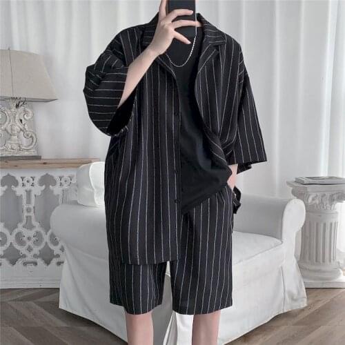 Mens Suits Casual Short Sleeve Suit Men Five-point Sleeve Shirt Loose Shorts Man Korean Oversized Two Piece Set Summer 2021 New