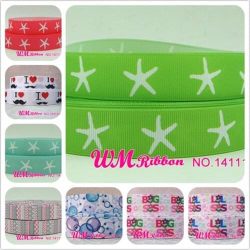 Q&N ribbon 7/8inch 22mm starfish webbing printed grosgrain ribbon 50yards/roll for headband hair tie free shipping