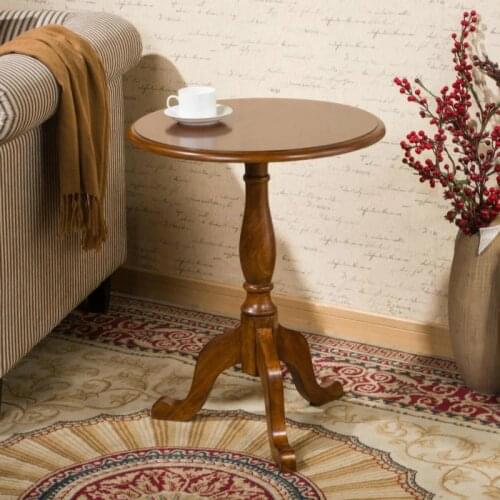 Solid Wood Small Round Table American Sofa Side Table European Minimalist Round Tea Table Small Coffee Table