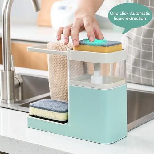 Multifunction Kitchen Press Soap Dispenser Automatic Detergent Box Drain Sink Towel Bar Shelf Sponge Holder Kitchen Storage Rack