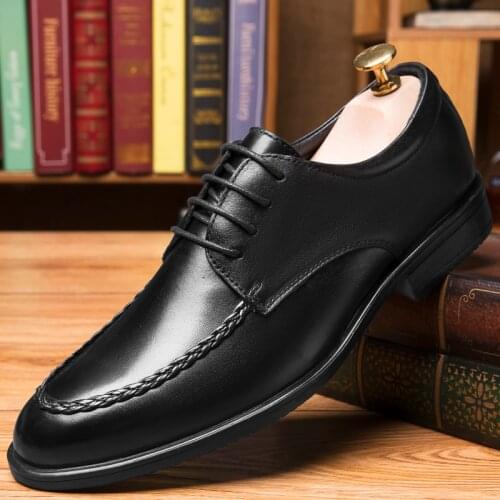 Mens Business Breathable Wedding Shoes Genuine Leather Party Wedding Footwear Formal Dress Shoes Lace Up Office Oxford Shoes