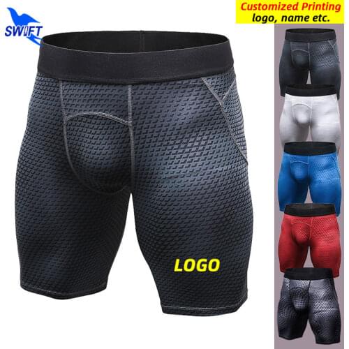 Customize LOGO Mens Summer Compression Shorts 2021 Running Tights Quick Dry Beach Panties Male Fitness Gym Trunks Short Pants