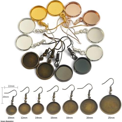 10pcs Tray Bezel Cabochon Earring Hook Blank Setting Round Pendant Ear Base Findings 10-25mm For DIY Glass Cameo Jewelry Making