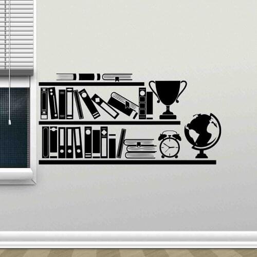 Bookshelf Wall Decal Reading Room Library School Classroom Interior Decor Globe Books Education Vinyl Window Sticker Mural Q733