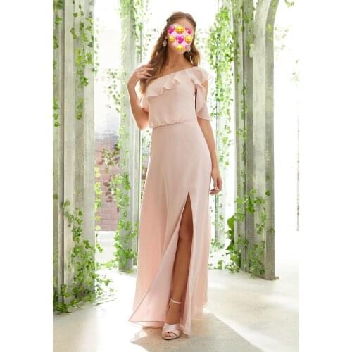 Champagne Bridesmaid Dresses 2020 Long Side Split Ruffles Chiffon Prom Party Gowns Wedding Guest Maid Of Honor Dress