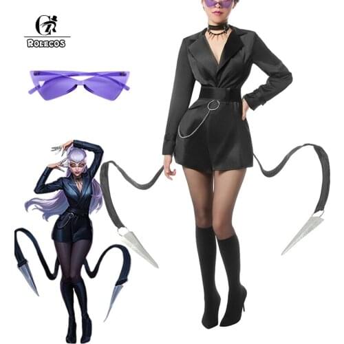 ROLECOS Game LOL Baddest KDA Evelynn Cosplay Costume LOL KDA Cosplay Baddest Evelynn Costume Sexy Suit Women Halloween Glasses
