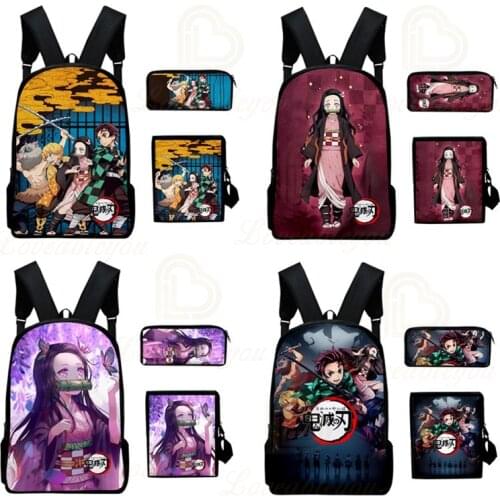 New Product Backpack Demon Slayer Anime 3d Print Backpack Three-Piece Set Oxford Chain Boys Girls Bag Set