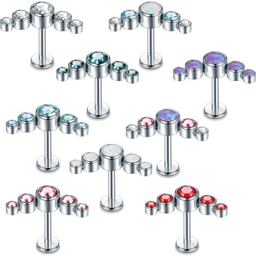 1PC 16G Steel Cartilage Helix Tragus Stud Earrings 6/8mm Labret Bar Stud CZ Gem Ear Stud Lip Piercings Crystal Body Jewelry