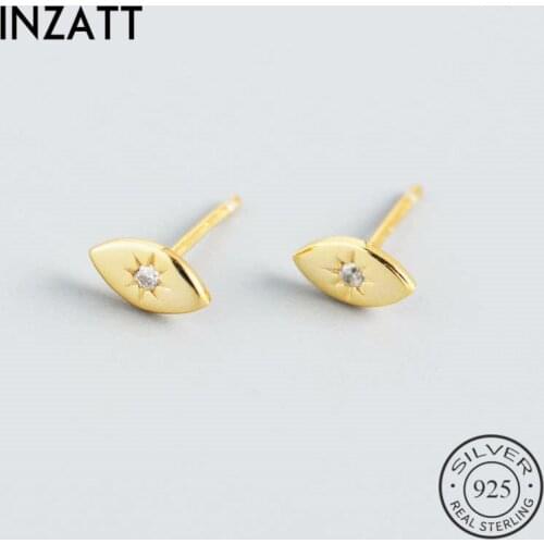 INZATT Real 925 Sterling Silver Zircon Eye Stud Earrings For Fashion Women Party Minimalist Fine Jewelry HipHop Accessories