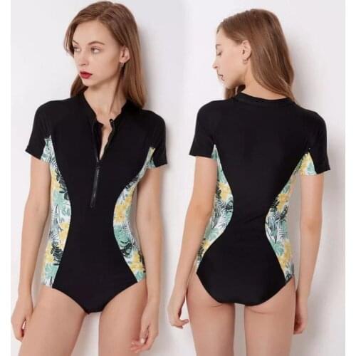 New Print One Piece Swimsuit Long Sleeve Swimwear Women Zipper Bathing Suit Retro Sport Bodysuit Surfing Swim Wear