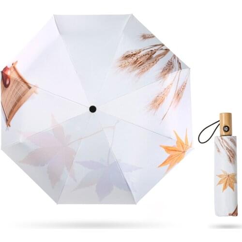 Quality Sun Umbrella Rain Women man Wheat maple leaf digital printing Umbrellas Female Parasol Portable Creative Female Gift