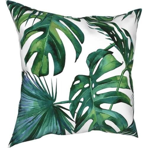 Green Tropical Leaf And Palm Leaves On White Pillow Case Home Decorative Cushions Throw Pillow for Sofa Double-sided Printing