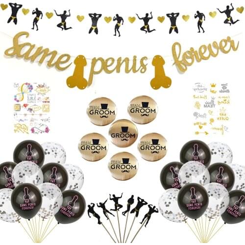 Bachelor Party Bride Latex Balloon Groom Badge Party Decoration Set Golden Tattoo Hen Party Pull Flag Glitter Confetti Gift RR00