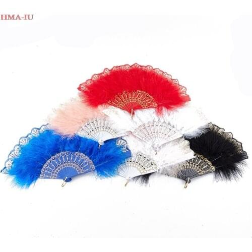 Feather Folding Fan Sweet Fairy Girl Dark Gothic Court Dance Hand Fan Art