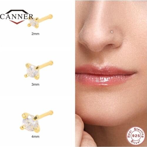 CANNER 2pcs 2/3/4mm 925 Sterling Silver Small Nose Ring Stud Earrings for Women Piercing Cartilage Earings Jewelry Pendientes