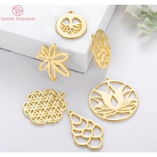 6PCS 16x18MM 19x21MM 25x27MM 24K Gold Color Brass Feaf Leaves Charms High Quality Diy Jewelry Findings Accessories