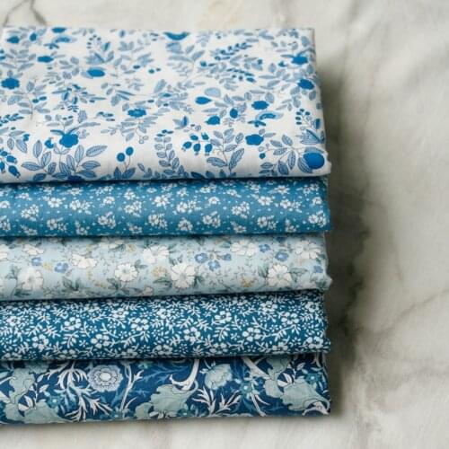 145x50cm Blue and White Porcelain Bird Poplin Cotton Fabric, Making Summer Dress Shirt Clothing DIY Cloth