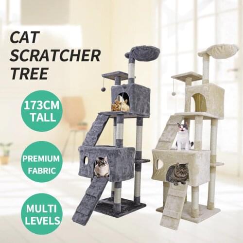 178 Multi-Level Cat Toys Climbing Tree for Cat Fun Scratching Post Solid Wood for Cats Climb Frame Kitten Furniture with Hammock