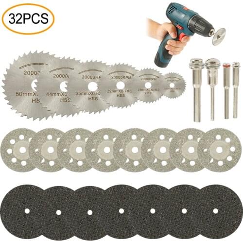 32pcs Diamond Cutting Wheels Accessories Diamond Grinding Wheel Saw Circular Cutting Disc Rotary Tool Diamond Discs for Dremel